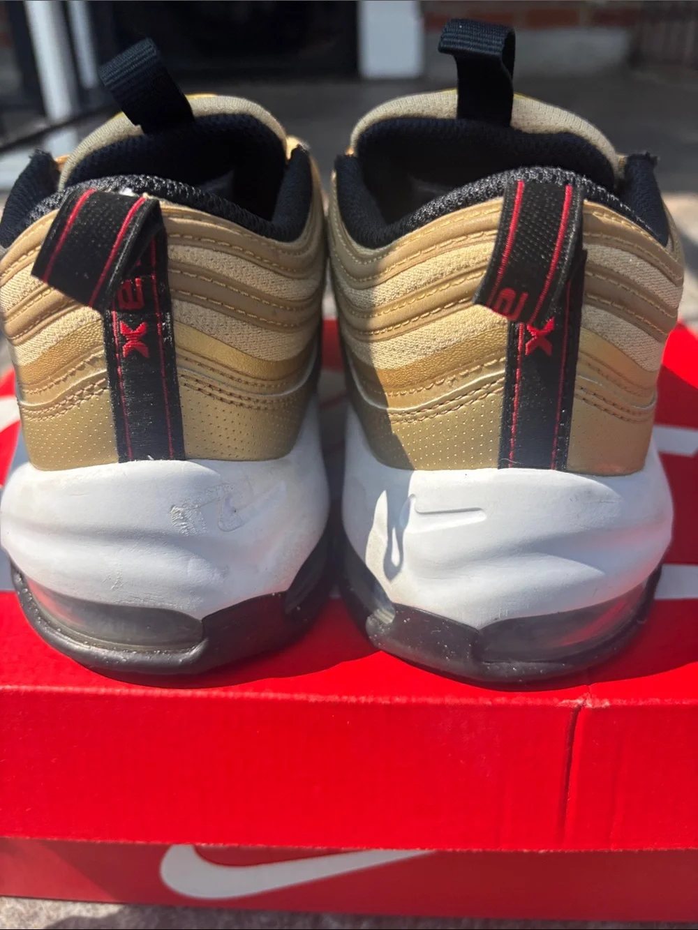 Nike Metallic Gold and Red Check Sneakers